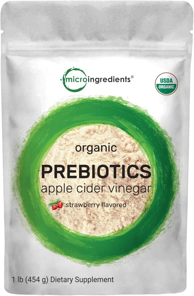 Prebióticos orgánicos Fiber Powder ← 1Lb, 6 en 1 All Natural Plant TENIDO Fórmula de Frutas, Flavor de Fresa, Vegan Silencioso Keto, No Aditivos, No Fillers, Soporta Digestión saludable & Sistema Inmunitario para Mujeres y Hombres