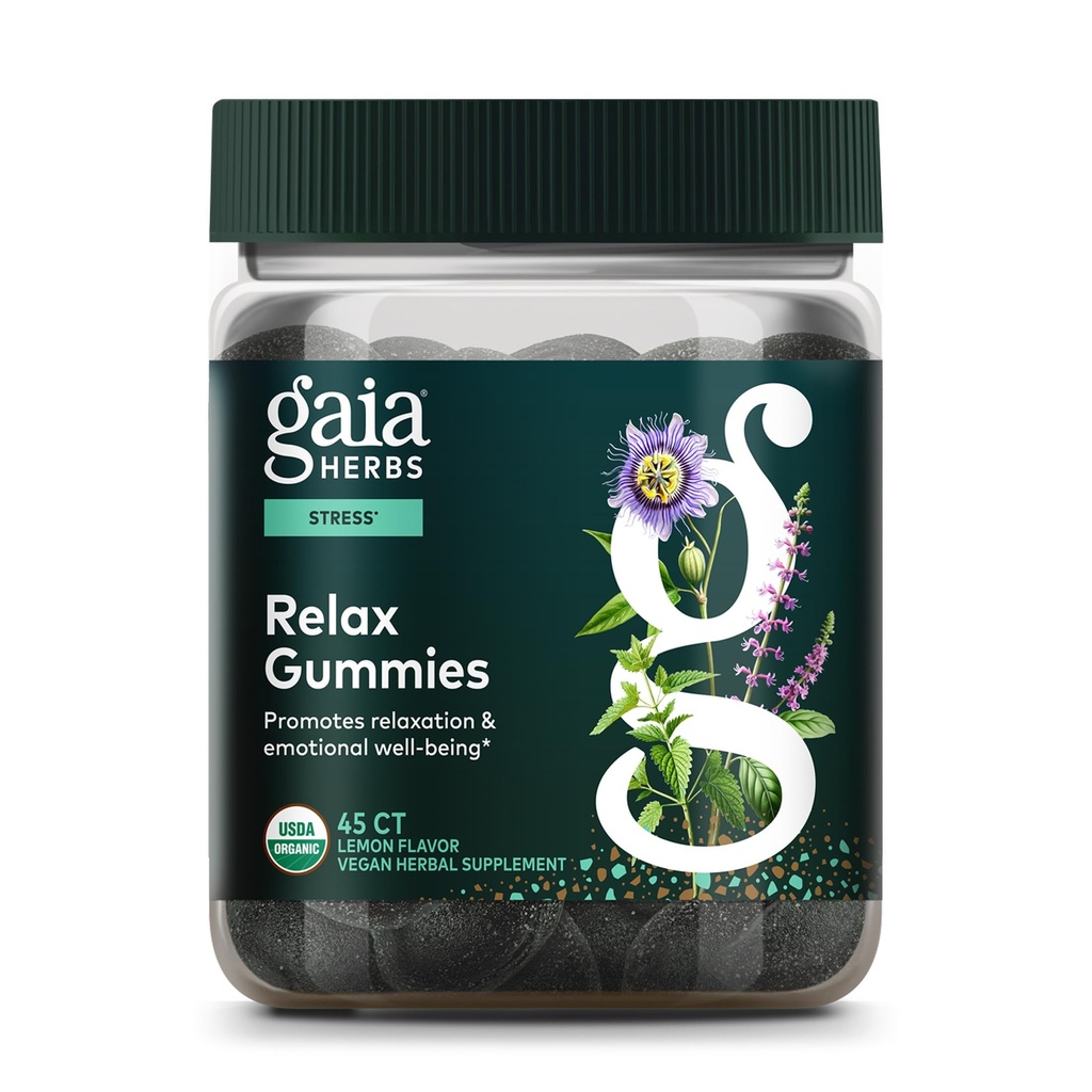 Gaia Herbs Relax Gummies - Soportes Sensaciones calmas - con Apple orgánico Juice & Lemon Juice Concentrate - 45 Gummies (15 Servimientos)