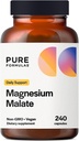 PureFormulas Magnesium Malate Capsules - Magnesio Chelatado como Di-Magnesium Malate - Altamente Biodisponible Formulario para apoyar energía, salud ósea + músculo Recuperación, malato de magnesio 360 mg - 240 cápsulas