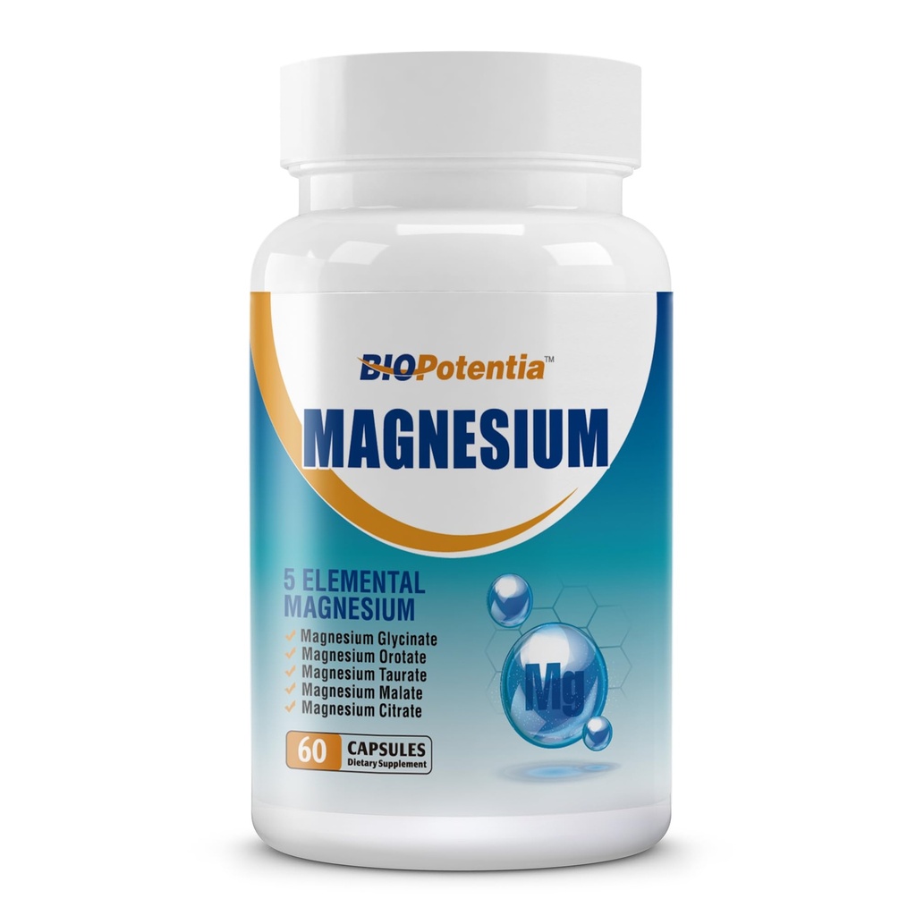 Suplemento Complejo de Magnesio - Magnesium Capsules 500Mg con Glycinate, Citrate, Malate, Taurate & Orotate + B6 ← No-GMO, Gluten Gratis para el sueño, el músculo &amp; Stress Relief ← 60 Vegan Caps.