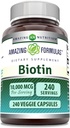 Fórmulas increíbles Biotin 10000 mcg Veggie Capsules ← Vitamina B7 Suplemento  Non-GMO Silencio Gluten Free ← Made in USA (240 Count)