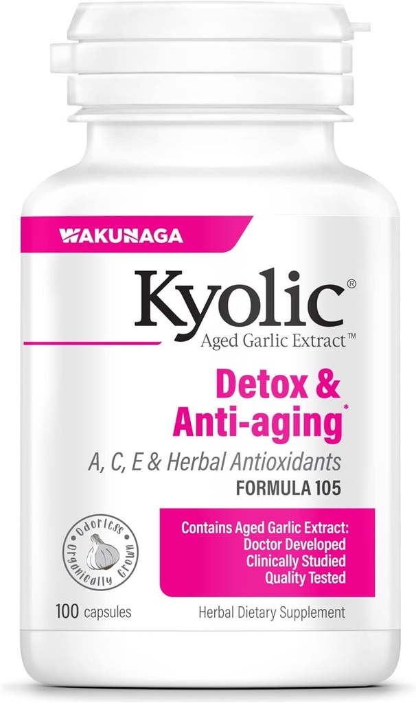 [BRSWIYT3BEBWMYDI] Extracto de ajo envejecido Kyolic Fórmula 105, Detox y Anti-Aging, 100 cápsulas (Paquete de mayo Vary)