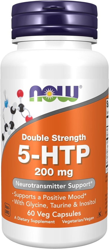 [BRSWIY32BQOBSEA7] AHORA Suplementos de alimentos, 5-HTP (5-hidroxitryptofan) 200 mg, doble fuerza, soporte neurotransmisor*, 60 cápsulas de verduras
