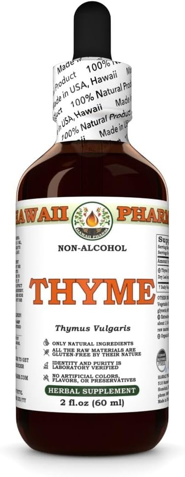 Extracto libre de alcohol tomillo, glicerita para soporte antioxidante, promueve el confort respiratorio, aumenta la inmunidad, la piel de nueces y el cabello, apoya la defensa natural - 2 fl.oz