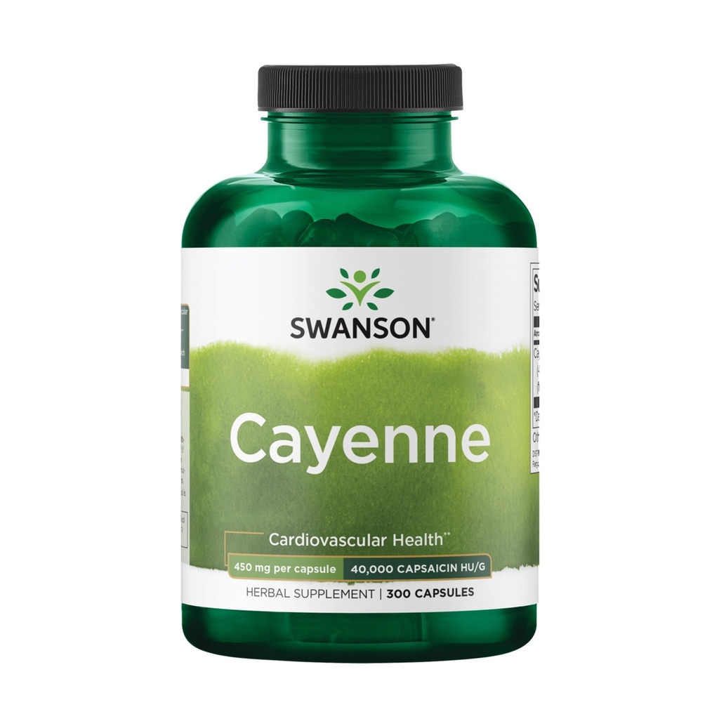 Swanson Cayenne - Suplemento Herbal Promoción de la Digestión, Circulación & Metabolismo Apoyo - Fórmula Natural Mayo Apoyo Salud del Corazón - (300 cápsulas, 450 mg cada uno)
