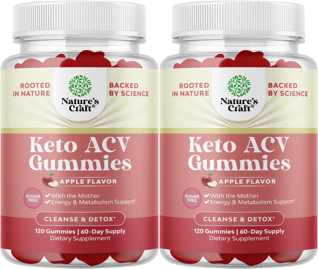 Keto ACV Gummies for Advanced Metabolism Support with Mother - Sugar Free ACV Keto Gummies for Body Cleanse and Detox - Apple Cider Vinegar Detox Suplemento para Hombres - 120 Chews x2