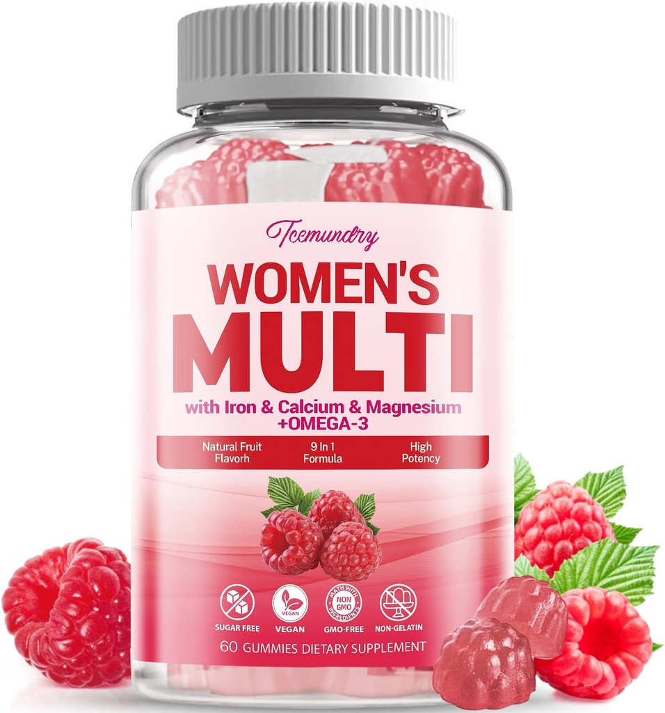 Mujeres libres de azúcar Gummies multivitamina - alta absorción multivitamínico para mujeres con Omega-3, Astaxanthin, Calcio, Hierro, Vitamina A, C, D3, K2, E, B6, B12 - Apoya la piel, el cabello, la energía, inmunológico