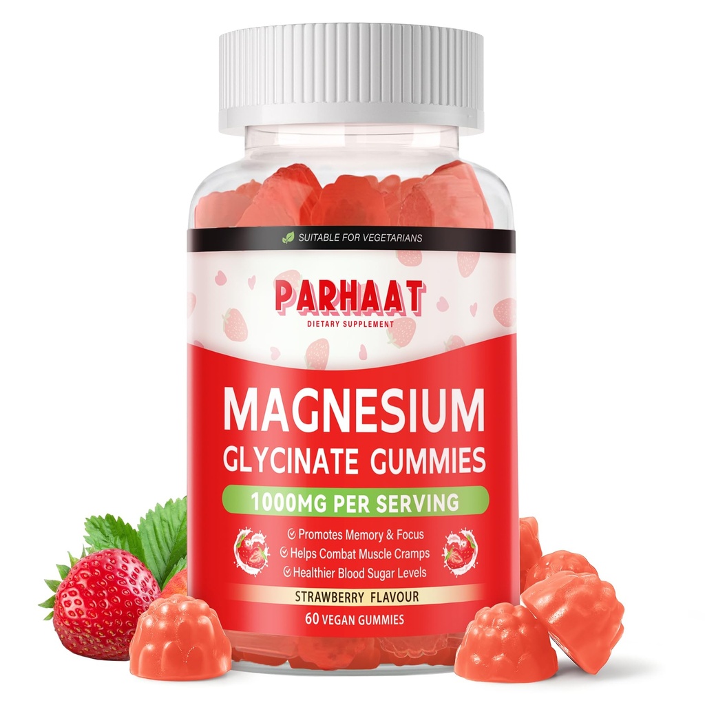 Magnesio Glycinate Gummies - Suplemento de Potasio de Magnesio Libre de Azúcar con Vitamina D, B6, CoQ10 para calma Mood &amp; Sleep Support - 60 Cerveza de Fresa