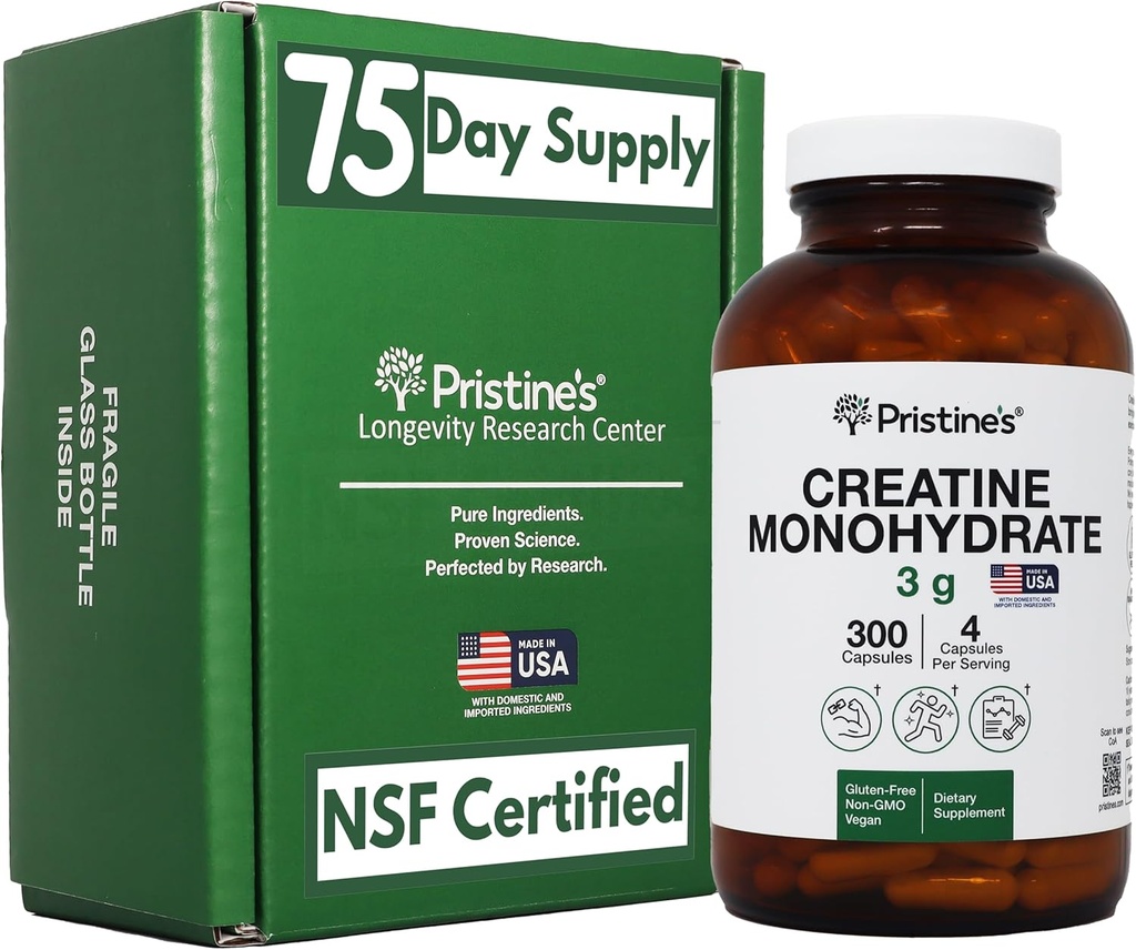 [BRSROBT7PMNQIALG] Cápsulas de monohidrato de PRISTINE para hombres y mujeres - NSF Certified 75 Day Supply 3G Muscle Growth Support Suplemento - Cognitive ' Athletic Performance Support - Mejor recuperación
