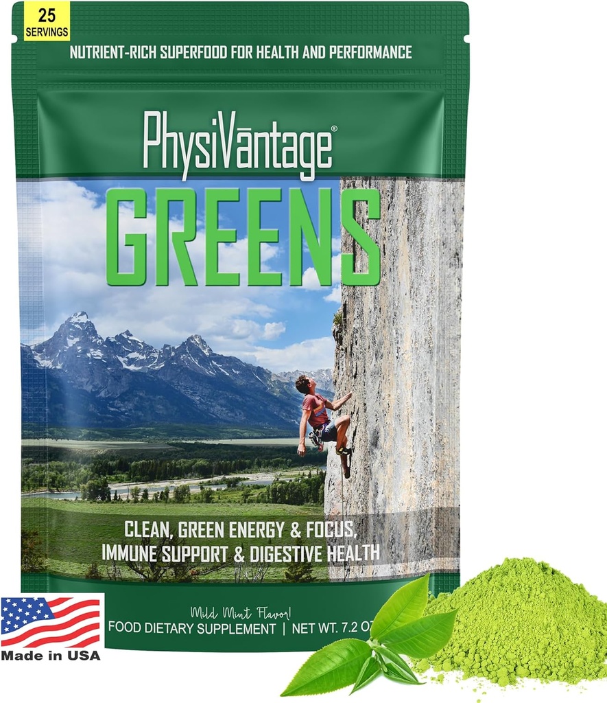 [BRSRAGQCPN5R6GTJ] FisiVantage - Ecológico Greens Powder - Ayuda a apoyar Energía, Inmunidad, " Salud Digestiva - Prebióticos, Probióticos, Postbióticos - Detox Natural - Vegan - 25 servicios