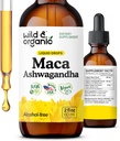 Wild & Organic Maca Ashwagandha gotas para hombres y mujeres - Peruano Maca Root y Ashwagandha Tincture para el apoyo general - Vegan, Azúcar & Alcohol-Free Extract Suplemento - 2 fl oz