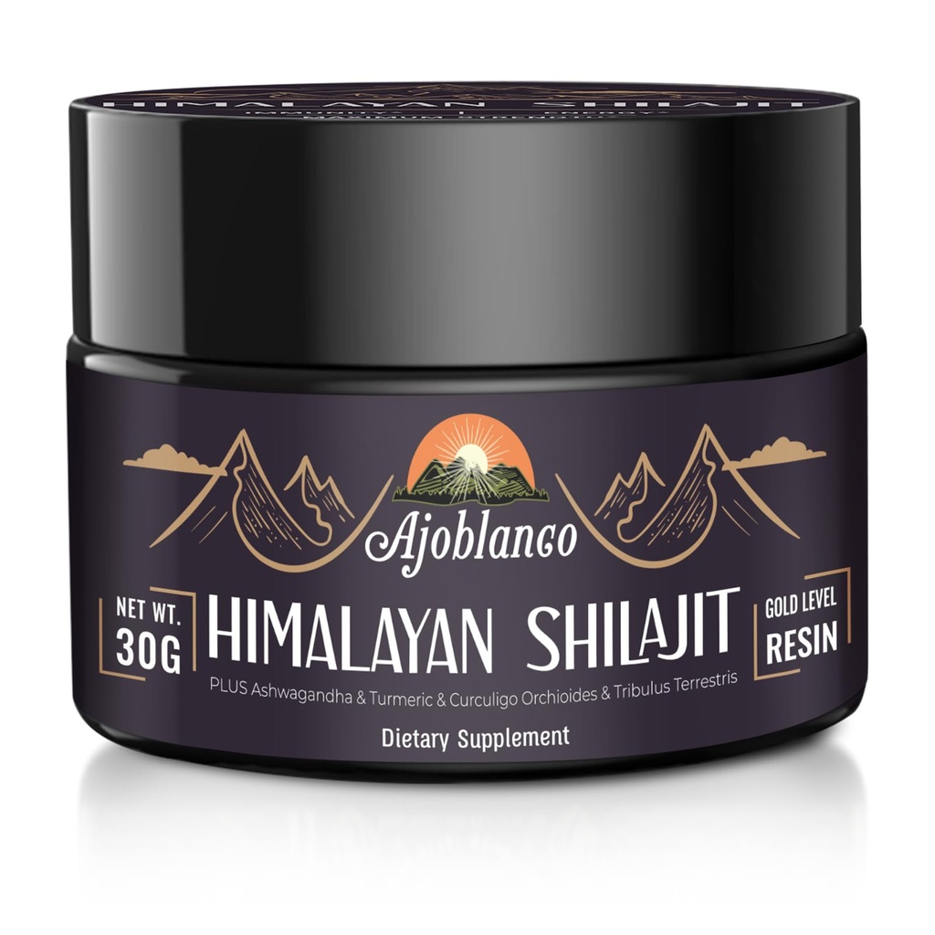 Ajoblanco 600mg Natural Himalayan Orgánica Shilajit Resin - Himalayan Gold Shilajit Resin with Organic Ayurvedic Blend in High Potency for Energy, Strength & Immunity, Pack of 1