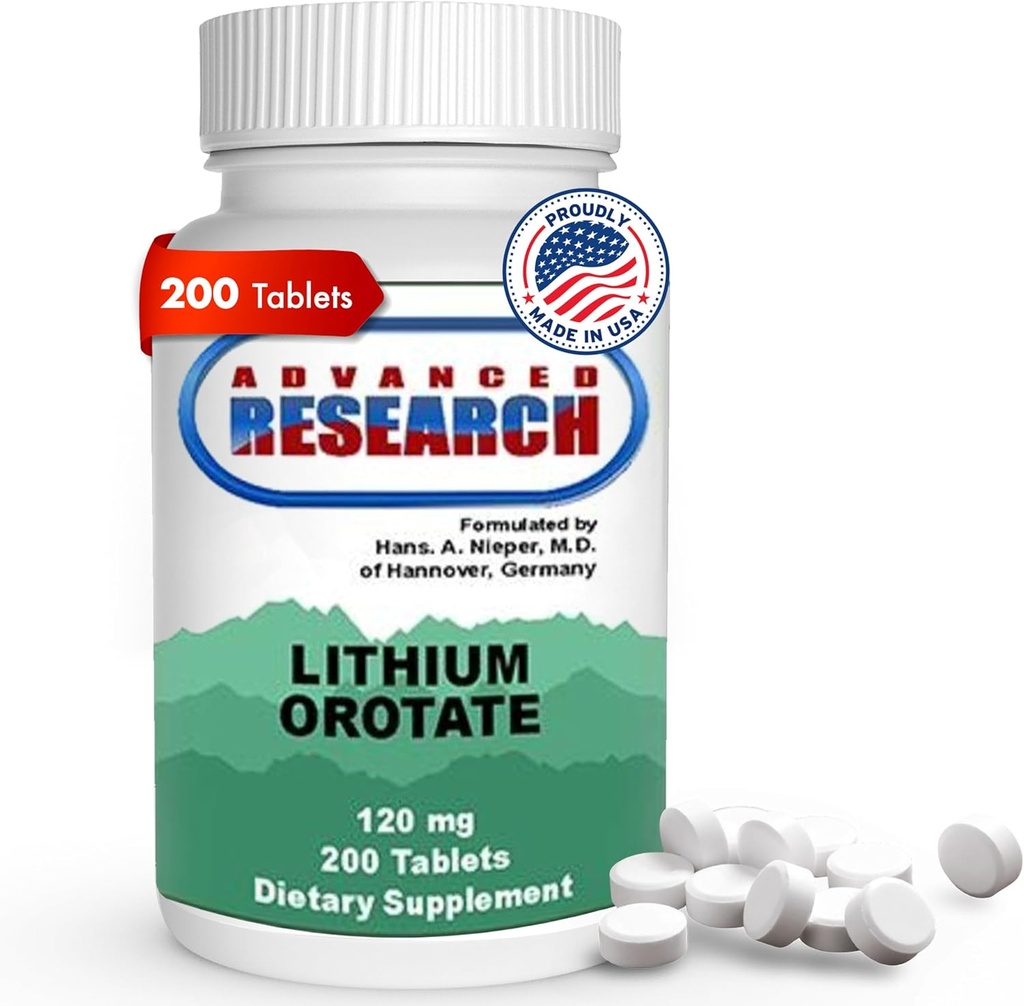 Dr. Hans Nieper Lithium Orotate 5mg, 200 Count, Lab Tested, Non-GMO, Gluten Free, Vegan Friendly, Supports Brain Health