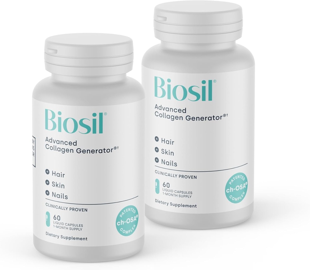 Biosil Collagen Booster Suplemento - 60 cápsulas líquidas, paquete de 2 - Activador de ch-OSA patentado para la piel, el pelo, las uñas & juntas - apoya la producción natural - 60-Day Supply