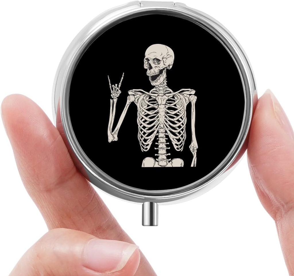 [BRSRA2YODEHAM236] Mini caja de carga, Rejilla pequeña, Caja de Píldora portátil, Organizador de Píldoras para vitaminas, medicamentos, aceite de pescado y suplementos (Skull)