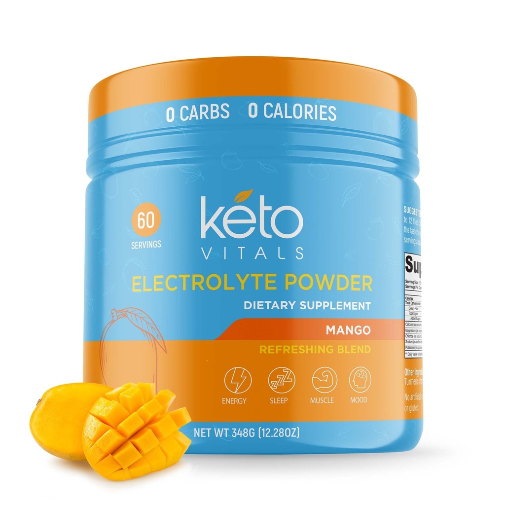 Keto Vitals Electrolytes Powder ← Keto-Friendly Electrolitos con Potasio, Magnesio, Sodio, Calcio Silencioso Keto Electrolytes Suplemento Energía Bebida Mix Silencioso, Cero Calories, Cero Carbos