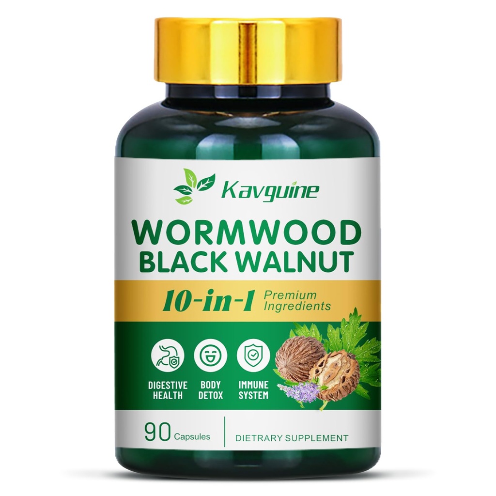 10 in 1 Wormwood Capsules - 90 capsules Suplemento, Black Walnut Hulls, Cloves, Black Pepper, Turmeric Curcumin Root, Peppermint Leaf, Supports Cut Health &amp; Digestive Balance