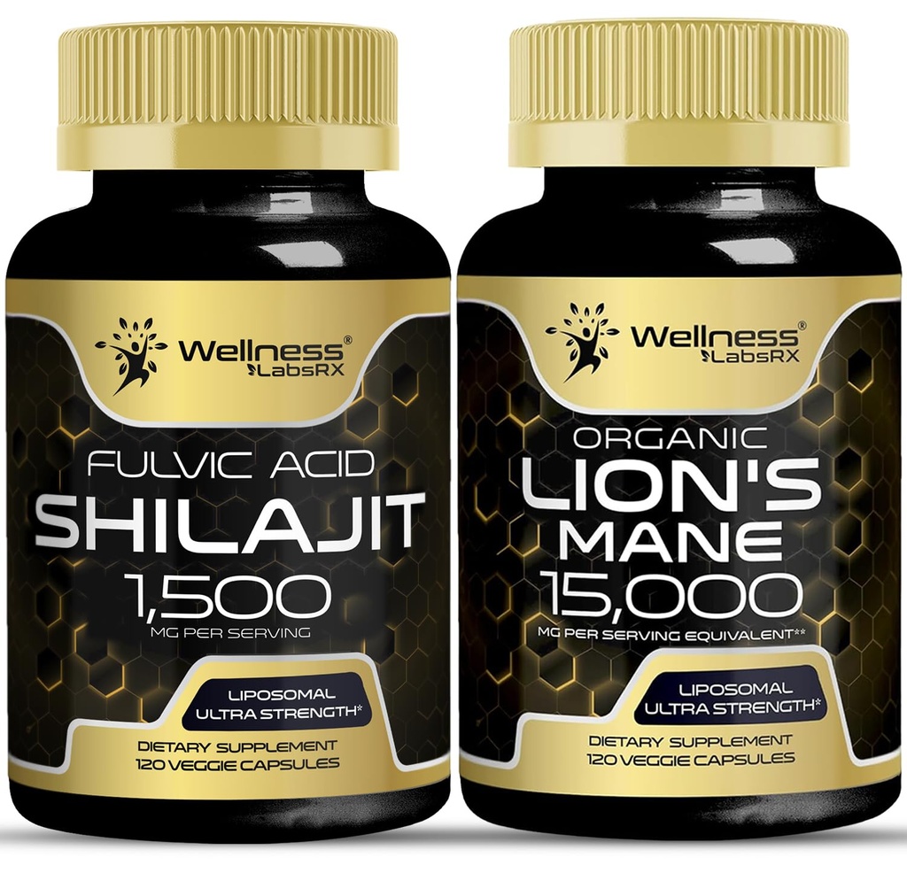 WELLNESS LABSRX Lions Mane Supplement Capsules with Shilajit Himalayan Capsules ← Bundle