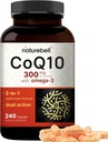 NatureBell CoQ10 300mg con Omega 3, 240 cápsulas - 120 Day Supply TEN Stable High Absorption Form – Antioxidant Support for Heart & Energy Health – Extra Strength Coenzyme Q10 Suplemento