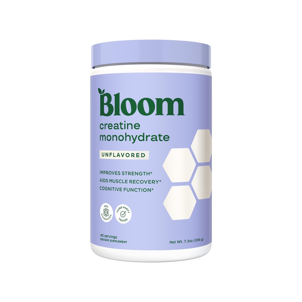 Bloom Nutrition Creatine Monohydrate Powder, 5g Micronized Creatine per Serving, Supports Muscle Recovery, Strength, Endurance, Pre o Post Workout, Gluten Free, Non GMO, Unflavored, 40 SVG, 7.3 oz