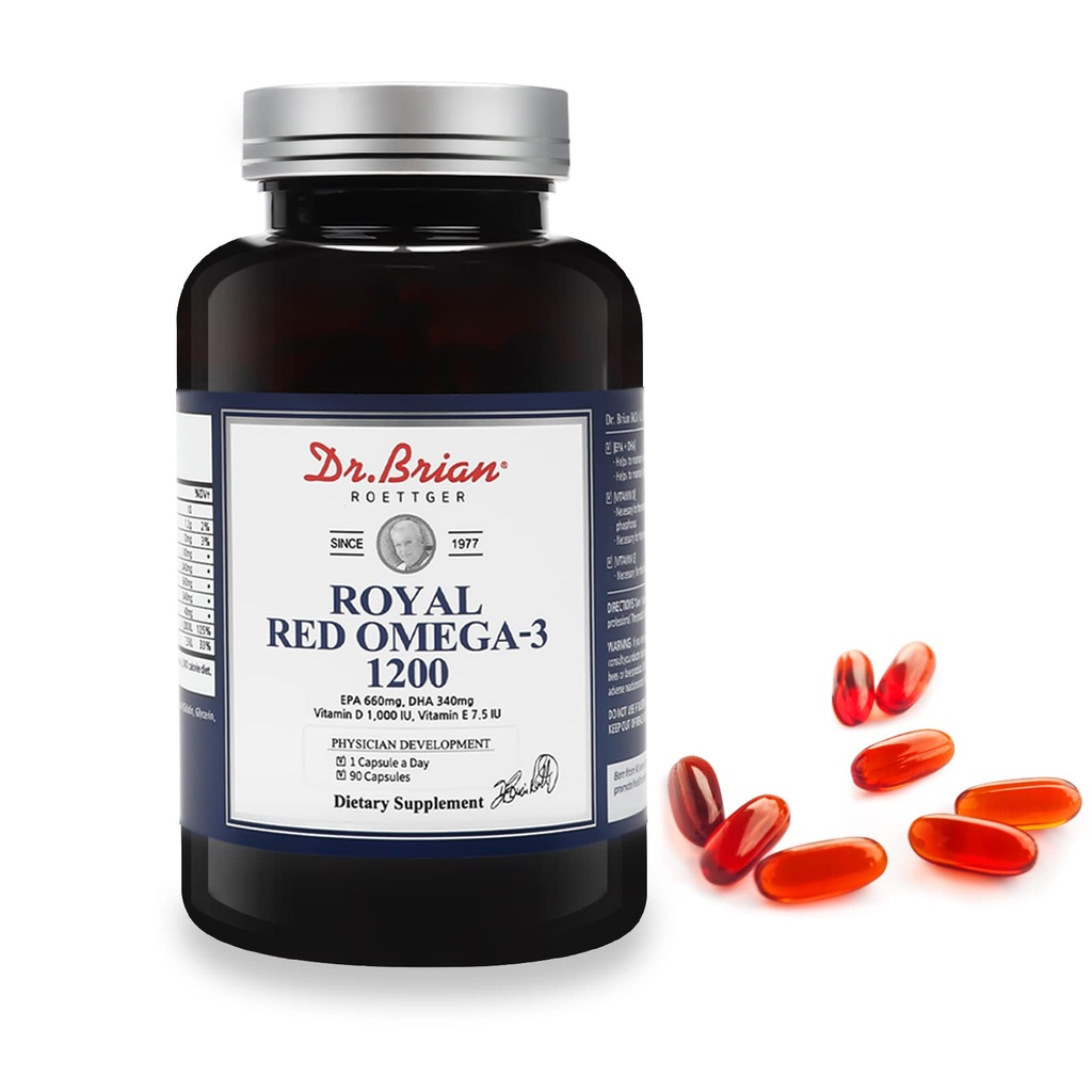 Dr. Brian Royal Red Omega 3 1200, Fish Oil Supplement with EPA and DHA Omega3 Fish Oil Contain Vitamin D,E Omega-3 Apoyo para la salud física - 90 Soft Gels