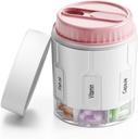 Daviky Pill Bottle Organizer, Supplement Organizer with 7 Large Compartments, Travel Pill Dispenser Round Pill Box with Two Lids（Pink