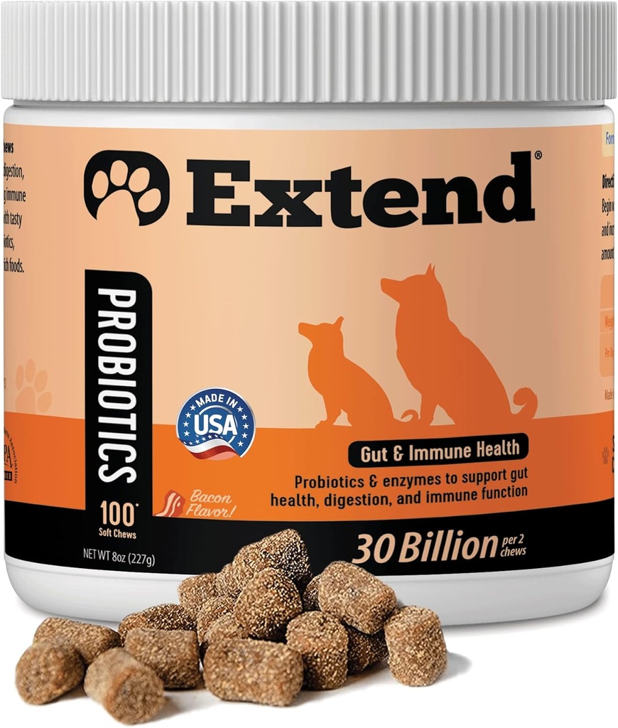 Probióticos Extend® para perros - Salud Digestiva, Inmune, Alergia & Skin Support - Reducir el malestar gástrico, Bloating, Constipation, Diarrhea - Natural, Clínicamente-Proven, Made in USA