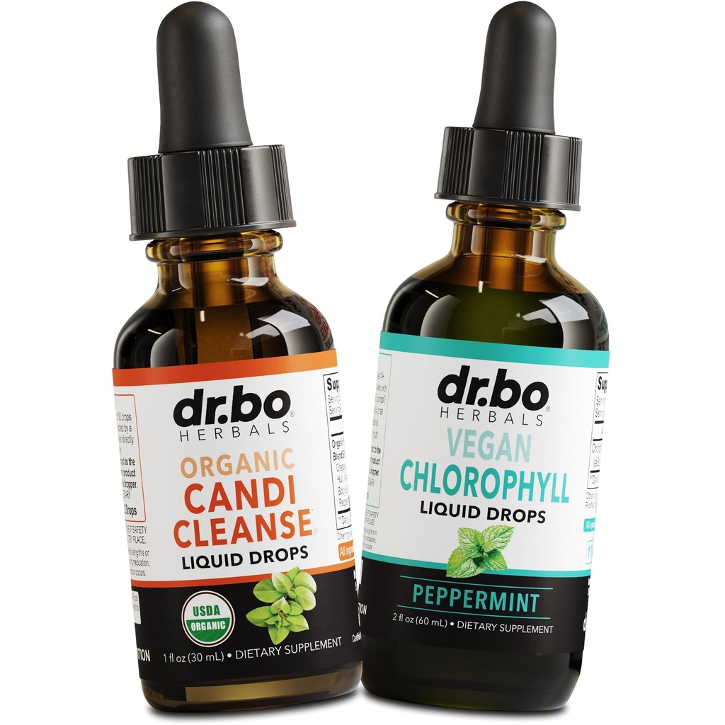 Candi Cleanse & Chlorophyll Liquid Drops - Organic Oregano Oil Drops & Liquid Chlorophyll Odor Cleanse Support - Natural Oral Gut Cleanser Detox, Internal Deodorant, Body Deodorizing Supplement
