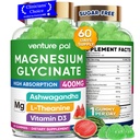 60 días de suministro de magnesio Glycinate 400mg Gummies con Ashwagandha, L-Theanine, CoQ10, Vitamina D3 &amp; B6, azúcar de magnesio gratis Gummies para adultos &amp; niños, alivio de estrés, sueño &amp; calma, Vegan, gluten Gratis