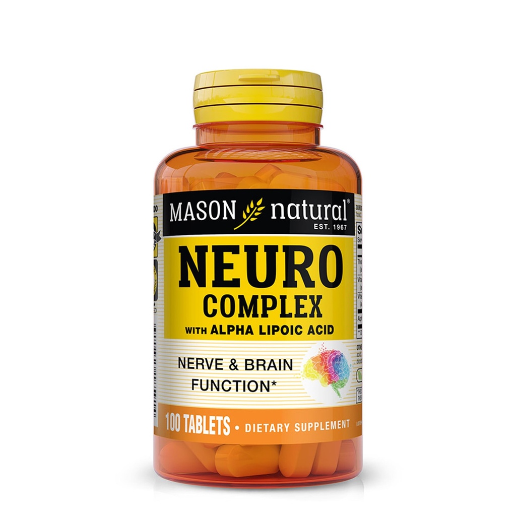 MASON NATURAL Neuro Complex with Alpha Lipoic Acid & Vitamin B12, Apto para Vegetarianos, 100 Tablets