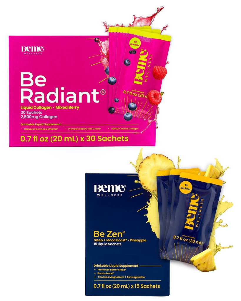 BeMe BeRadiant Berry " BeZen Bundle - Liquid Collagen " Magnesium Glycinate L-Theanine Supplements