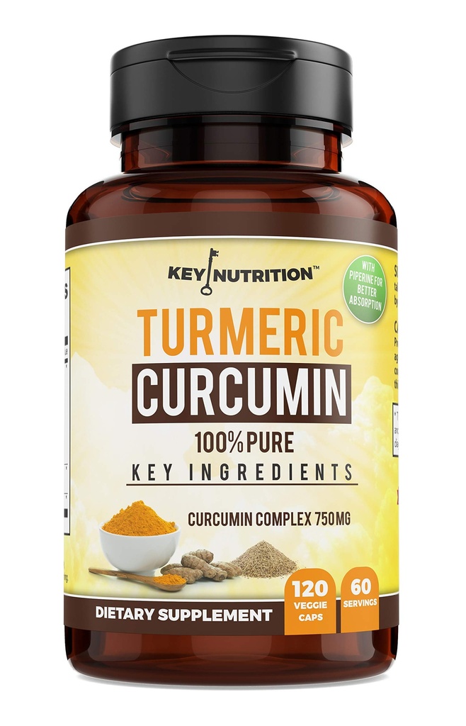 Complejo de Curcumina Turmérica con Piperina, 100% Pura - 120 cápsulas