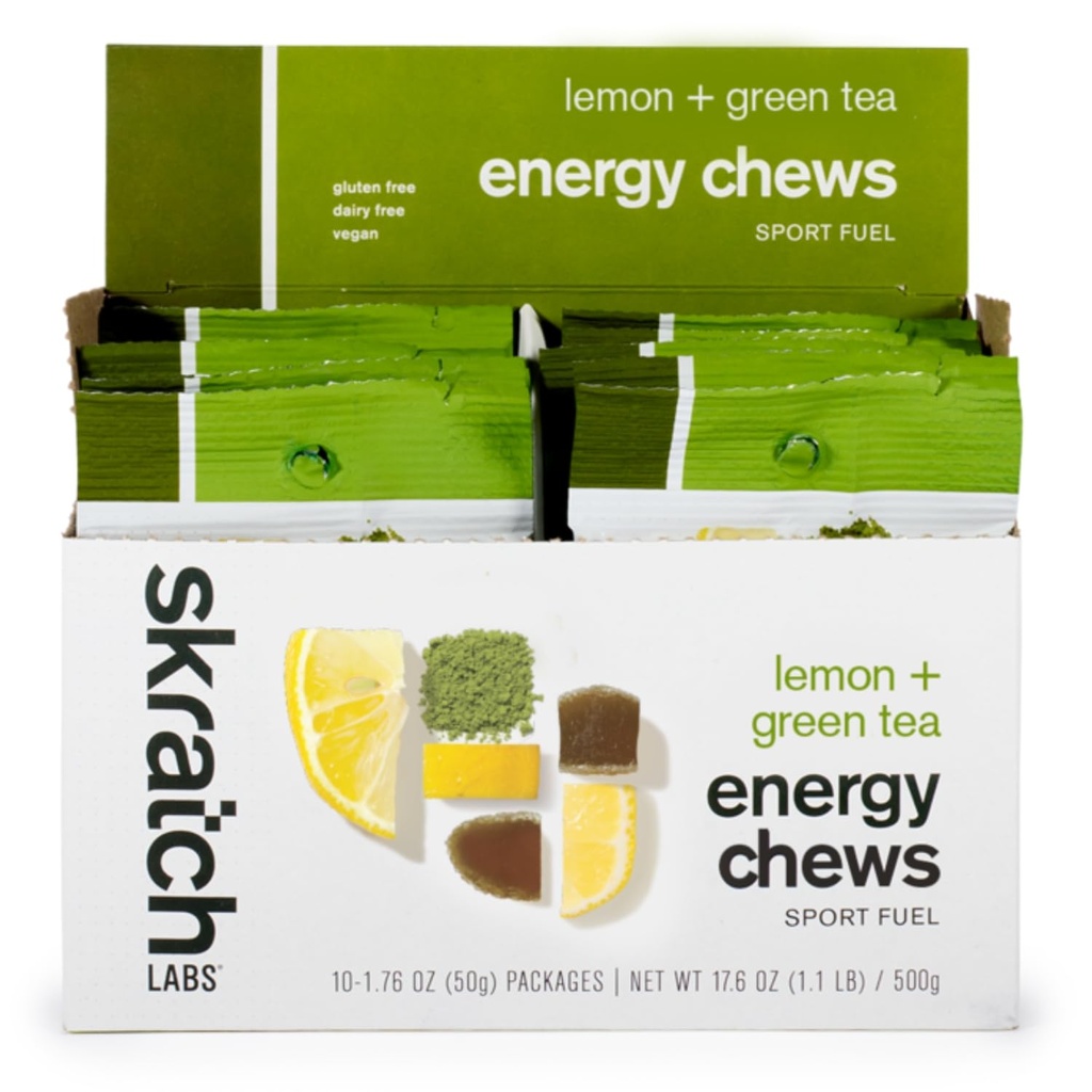 Skratch Labs Energy Chews ← Gummies for Running, Cycling, and Sports Performance TEN Gel Alternative ← Matcha + Lemon (10 Pack) TEN Gluten Free, Vegan