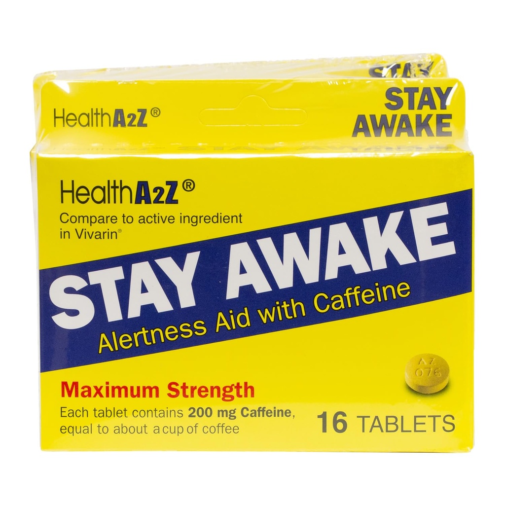 HealthA2Z® Stay Awake tención 200 mg Caffeine ← Alertness Aid with Caffeine tención 3 Packs of 16 Tabelts (48 Tablets Total) ← Maxium Strength