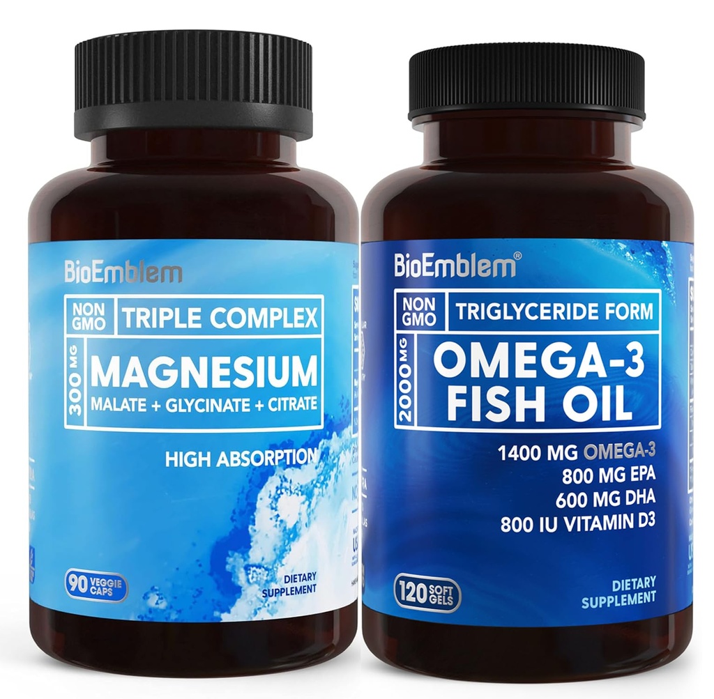 BioEmblem Complejo de Magnesio Triple y BioEmblem Omega-3 Fish Oil 2000mg