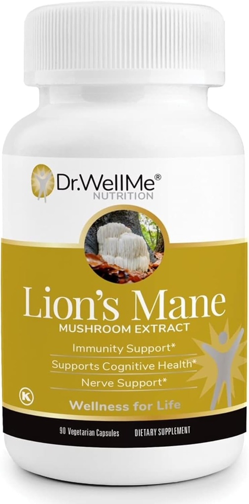 Mushroom Mane de León Orgánico Capsules 500mg – 90 cápsulas de verduras, 3 meses de suministro – Cognitive, Nerve & Immune Health – Kosher & Halal Certified, Libre de Gluten & GMOs