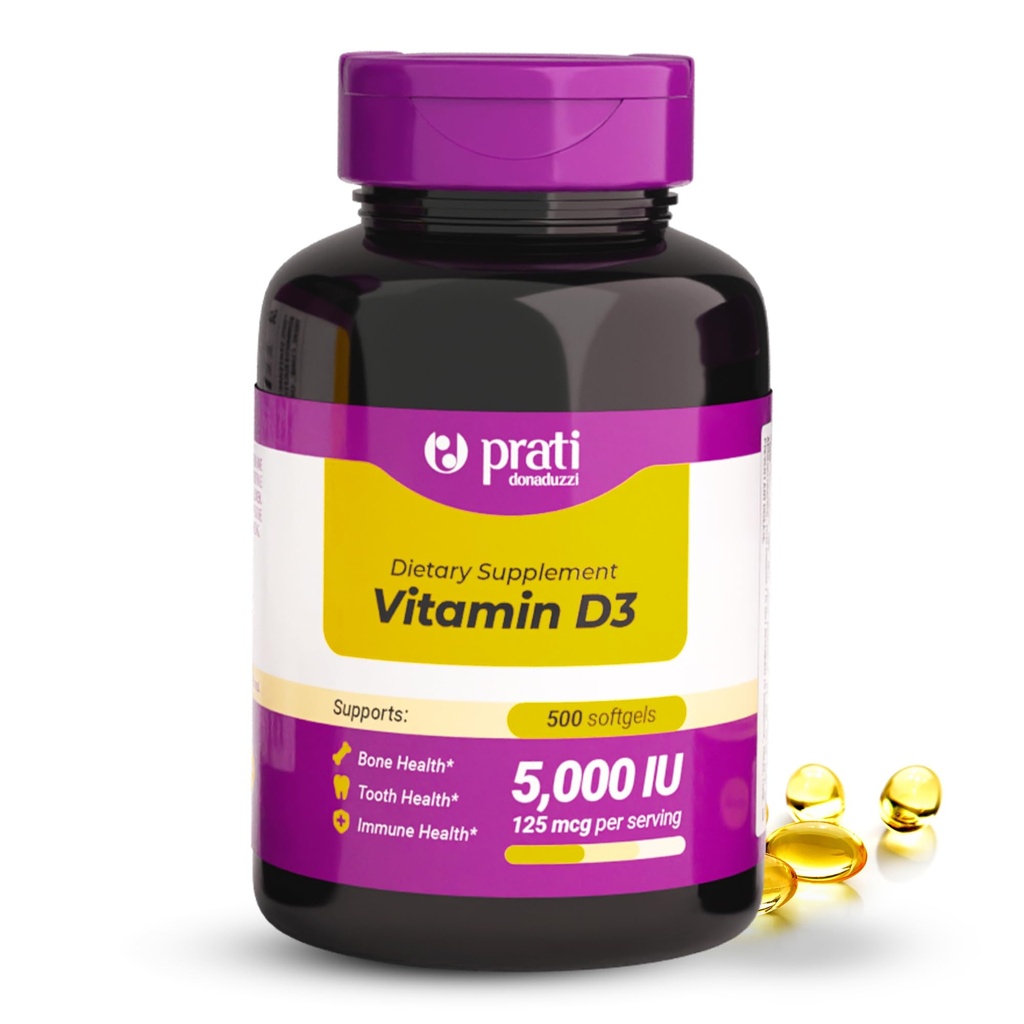 Vitamina D3 5.000 UI – 500 Softgels – Soporta el sistema de defensa, la salud ósea y muscular – Tamaño familiar