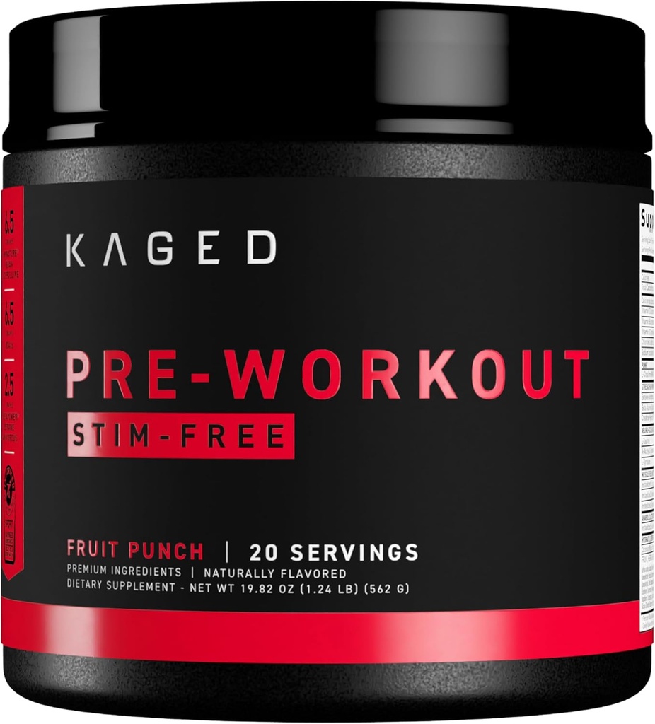 [BRSWYZL4BEPQGFY6] Kaged Stimulant Free Pre Workout Powder Fruit Punch Pre-Kaged Formulated with Creatine, Beta Alanine No Jitters 20 Servings