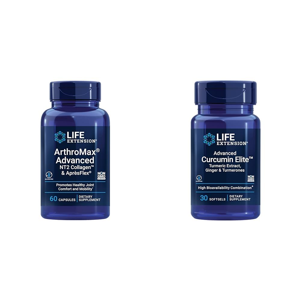 Extensión de la vida ArthroMax Advanced Joint Health Supplement with Collagen, Glucosamine " Curcumin Elite Turmeric, 60 capsules " 30 Softgels