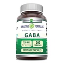 Fórmulas increíbles GABA 750mg Por Serving Veggie Capsules Suplemento Silencio No Gluten Libre Silencio Hecho en EE.UU. habit Ideal para Vegetarianos (200 Conde)