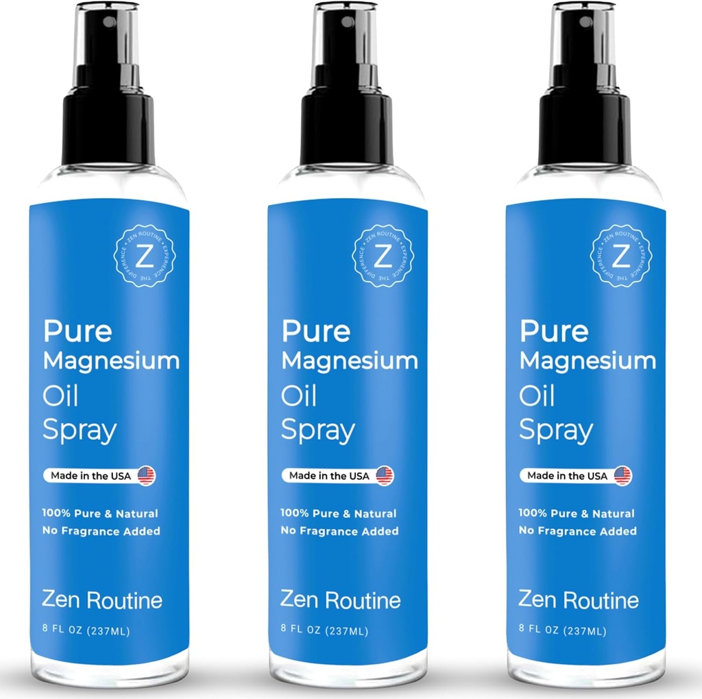 Pulverizador de aceite de magnesio puro – 8oz (3 Pack) - Orgánica USP Grado, Aceite de Magnesio para Pies, Magnesio de Minerales Antiguos - Aceite de Magnesio para Los Pies - Cloruro de Magnesio Natural, Made in The USA
