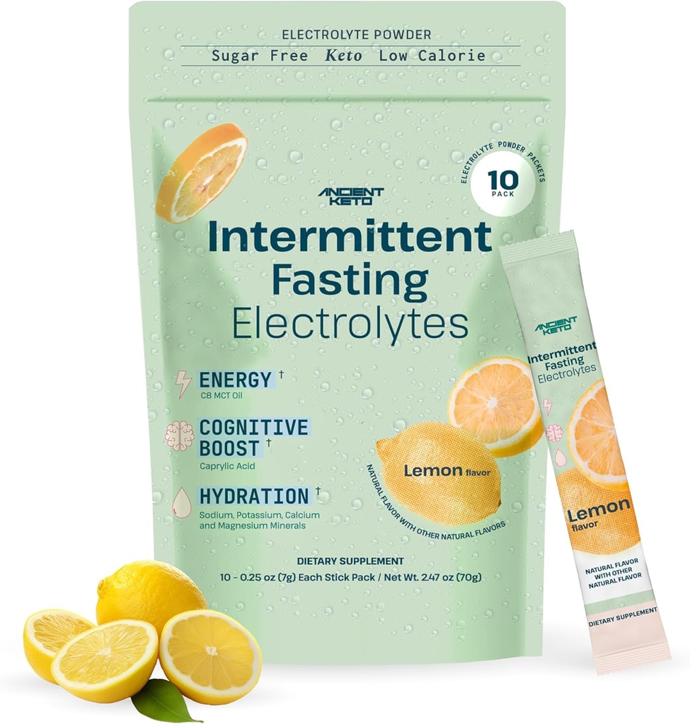 Ancient Keto Fasting Electrolytes - Sugar-Free Electrolyte Powder for Intermittent Fasting - Supports Cognition, Energy, and Hydration | 10 Packets