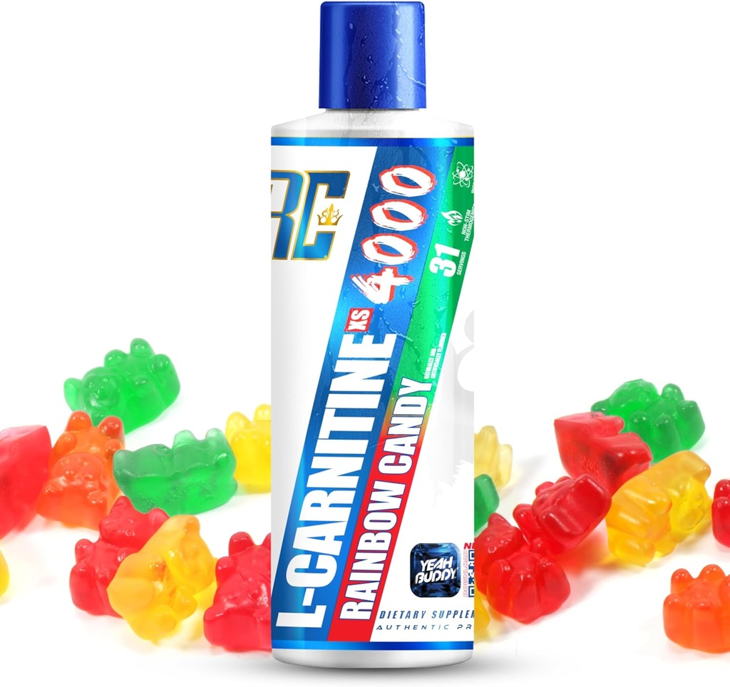Ronnie Coleman Signature Series L Carnitine XS 4000 Liquid, Stimulant Free, Sugar Free, Zero Carbs, Lean Muscle Strength Support for Men & Women, 16 Oz (16 oz, Rainbow Candy (4000)