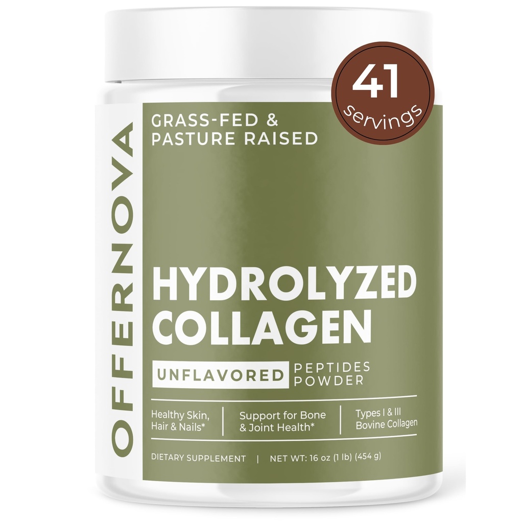 Hidrolyzed Collagen Peptides Powder - 100% Pure, Grass Fed &amp; Unflavored for Women &amp; Hombre – for Healthy Bones, Joints, Hair & Skin – Colageno Hidrolizado en Polvo Piel, Cabello y Articulaciones