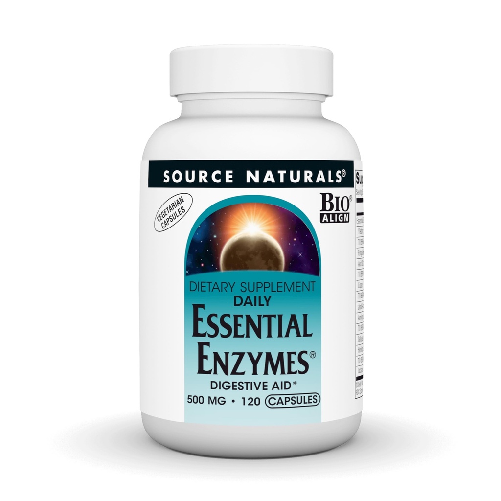 Fuente Naturales Esencial Enzimas 500mg Bio-Alineados Múltiples Enzyme Suplemento Herbal Defense for Digestion, Gas, Constipation &amp; Bloating Relief - Supports Immune System* - 120 Vegetarian Capsules