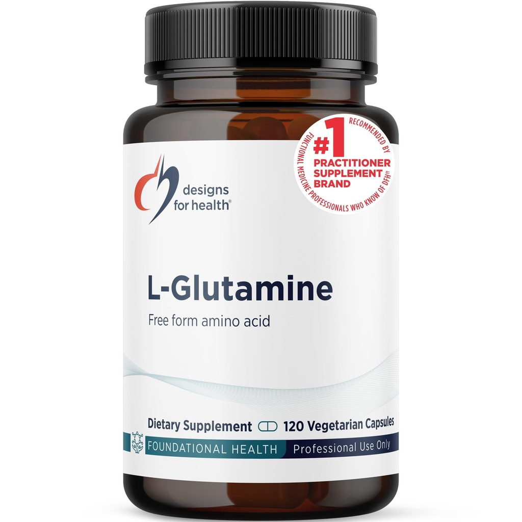Diseños para la salud L Glutamine Capsules - 850mg Aminoácidos Vegetarianos Suplemento de Apoyo a la Recuperación del Musculo, Digestivo, Immune + Gut Health - Non-GMO + Gluten Free (120 cápsulas)