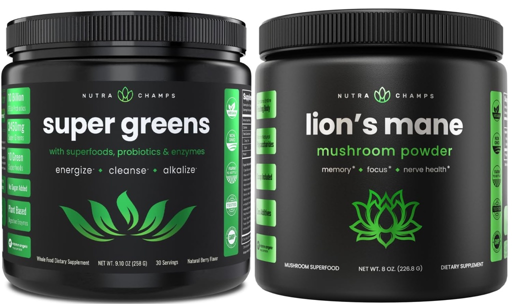 NutraChamps Greens Super Food Powder &amp; Lion's Mane Powder