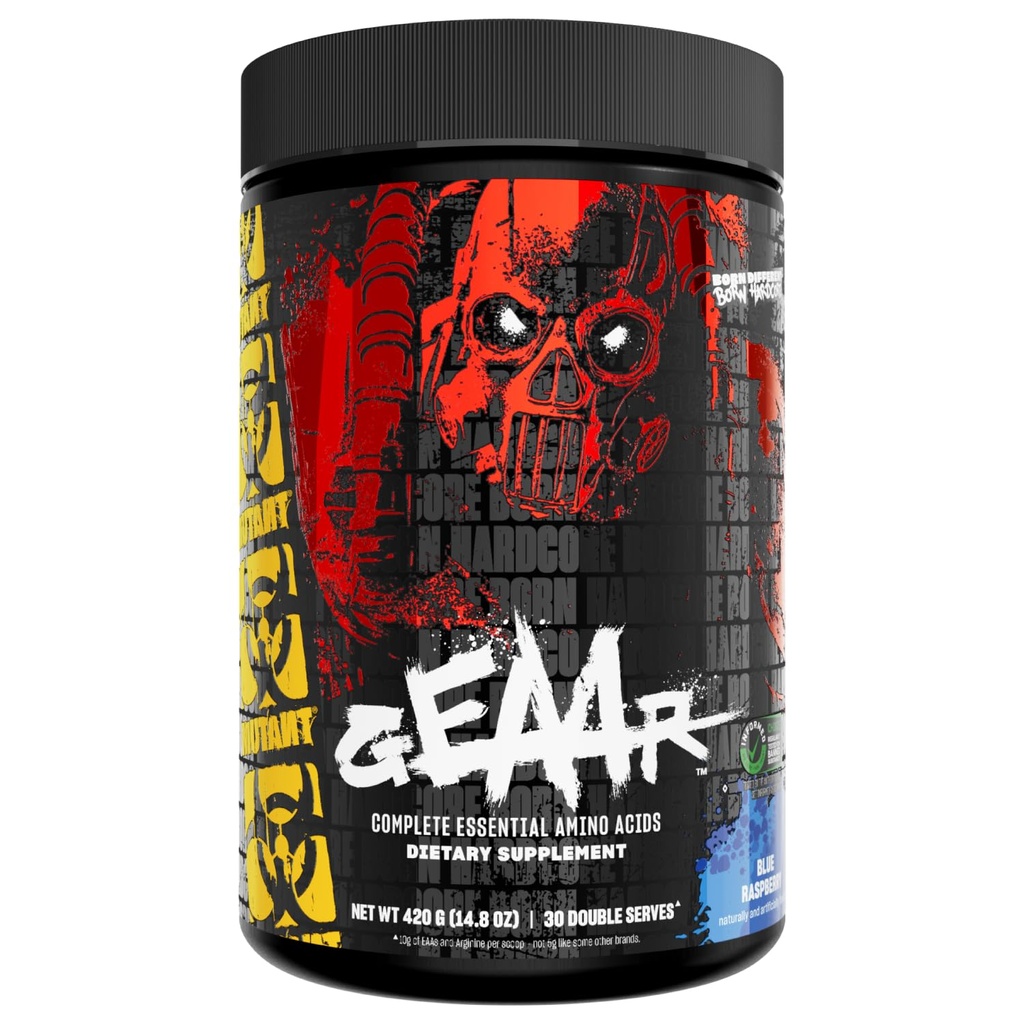 Mutant GEAAR - 9.4g de EAA Powder + Arginine, 7g BCAAs, 4g Leucine, Electrolitos, Agua de coco, 30 Servings - Blue Raspberry