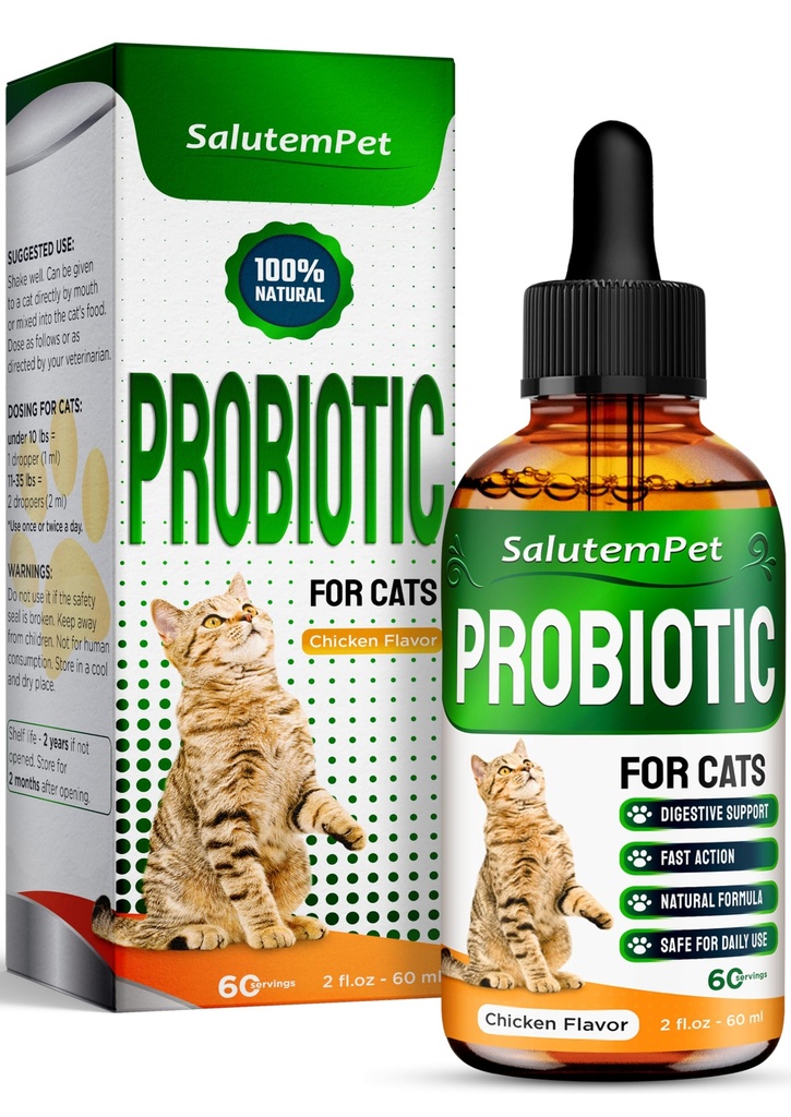 Probióticos para Cats for Digestive Support – Cat Probiotics for Indoor Cats Ayuda con Colic, Upset Stomachs, Diarrhea, Gas y Bloating – Prebióticos + Sabor de pollo agradable dentro – 2 Oz