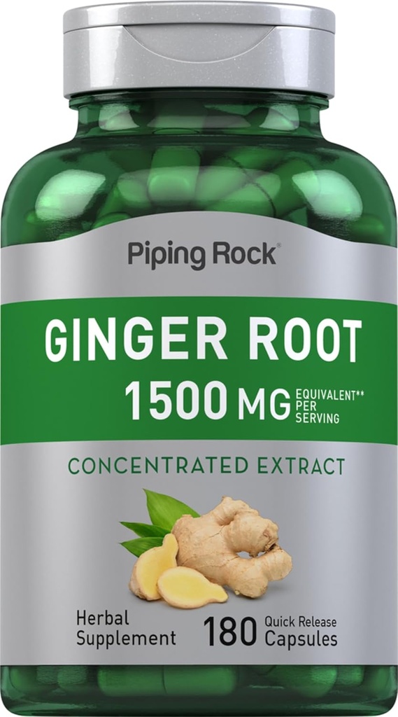 [BRSROBD5AR5R4EQU] Piping Rock Ginger Root Capsules Silencio 1500 mg Silencio 180 Conde Silencio No GMO, Gluten Suplemento Gratis